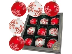 Krebs Glas Lauscha GmbH Christbaumkugeln Weihnachtskugeln Glas Ø 8 cm 9 Stück rot