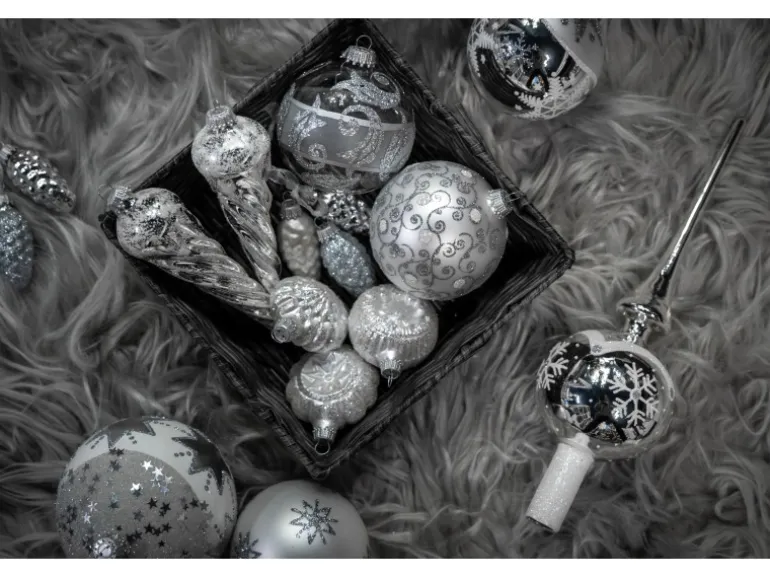 Krebs Glas Lauscha GmbH Christbaumschmuck Christbaumspitze Glas Ø 7 x 28 cm Silber Glänzend