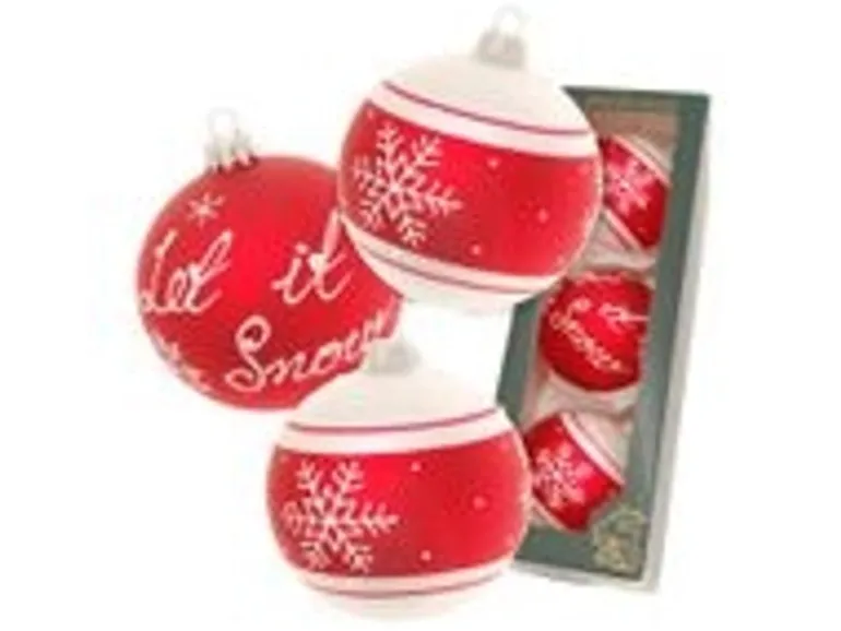 Krebs Glas Lauscha GmbH Christbaumkugeln Weihnachtskugeln Glas Ø 8 cm 3 Stück Rot Matt Weiß