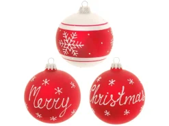 Krebs Glas Lauscha GmbH Christbaumkugeln Weihnachtskugeln Glas Ø 8 cm 3 Stück rot matt/weiß