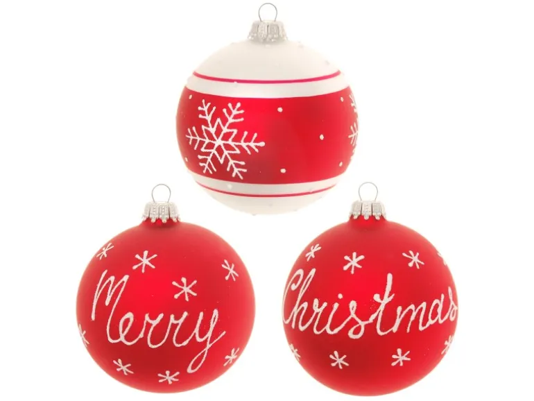 Krebs Glas Lauscha GmbH Christbaumkugeln Weihnachtskugeln Glas Ø 8 cm 3 Stück rot matt/weiß