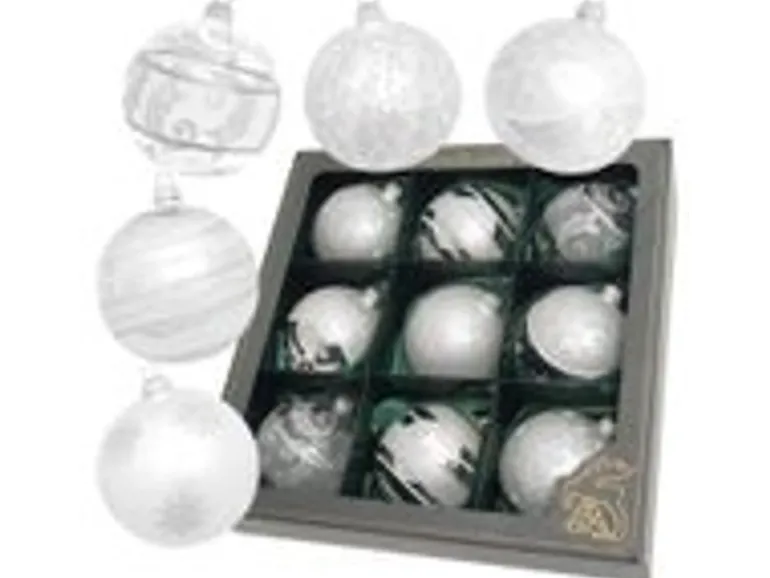 Krebs Glas Lauscha GmbH Christbaumkugeln Weihnachtskugeln Glas Ø 8 cm 9 Stück silber