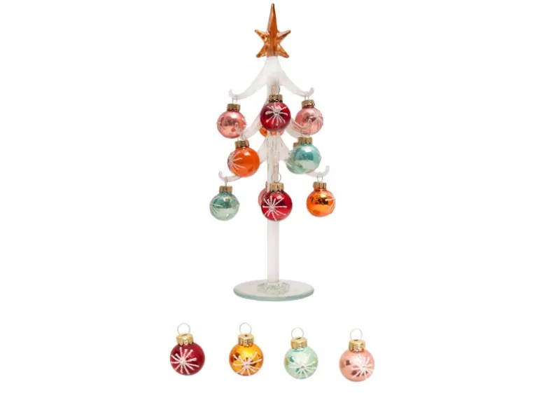 Krebs Glas Lauscha Home Decor Kristallbaum mit Ornamenten Mehrfarbig 26cm