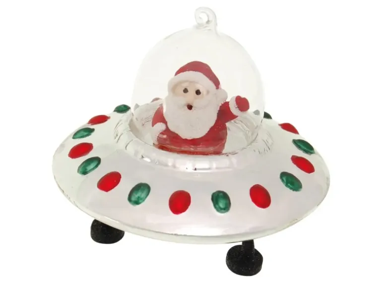 Krebs Glas Lauscha Santa im UFO Weihnachtsornament 1-tlg. 10cm