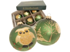 Krebs Glas Lauscha Weihnachtsbaumkugel Eule und Wald 6-tlg. 8cm
