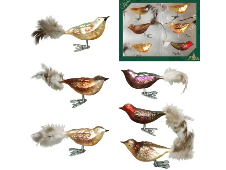 Krebs Glas Lauscha Weihnachtsornamente Waldvögel 6-tlg. 6cm