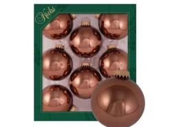 Krebs Glas Lauscha Weihnachtskugeln Hellbraun Glanz Uni 8er-Set 7cm
