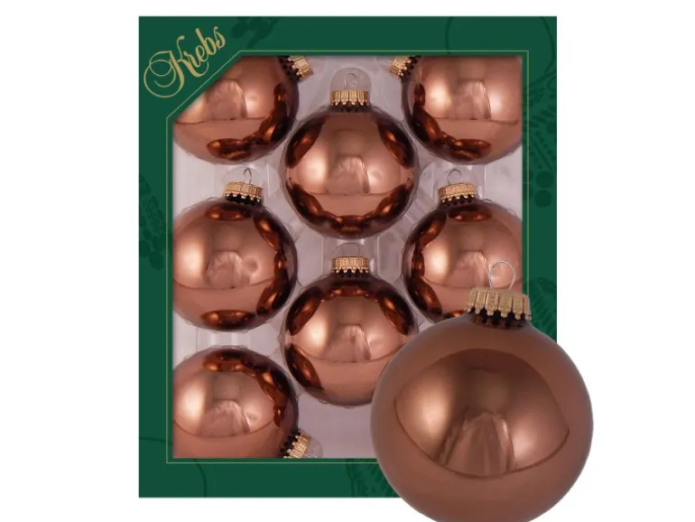 Krebs Glas Lauscha Weihnachtskugeln Hellbraun Glanz Uni 8er-Set 7cm