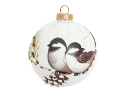 Krebs Glas Lauscha Weihnachtskugel Vogelpaar Weiß 10cm