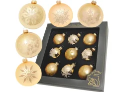 Krebs Glas Lauscha Weihnachtsbaumkugeln Gold 9-tlg. 8cm