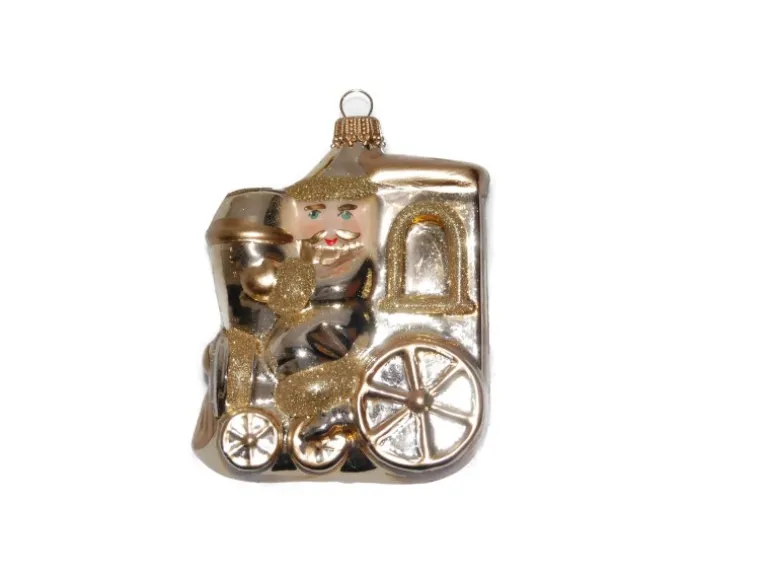 Krebs Glas Lauscha Weihnachtsmann auf der Lokomotive Gold 1-tlg. 9cm