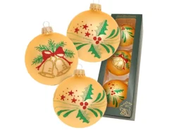 Krebs Glas Lauscha Weihnachtskugeln Glocke u. Zweige 3-tlg. 8cm