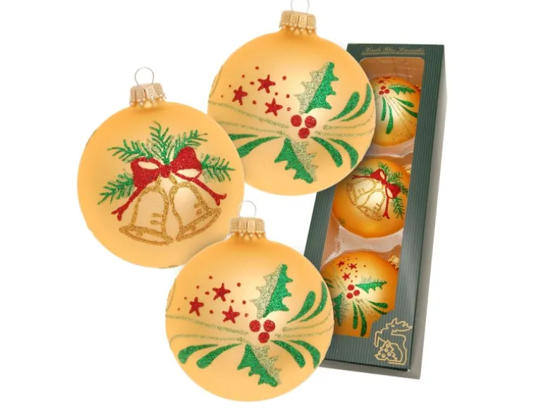 Krebs Glas Lauscha Weihnachtskugeln Glocke u. Zweige 3-tlg. 8cm