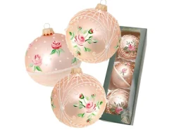 Krebs Glas Lauscha Weihnachtskugeln Rosen 3-tlg. 8cm