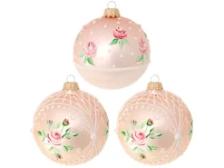 Krebs Glas Lauscha Weihnachtskugeln Rosen 3-tlg. 8cm