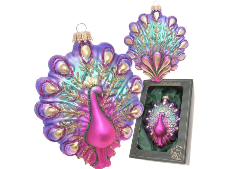 Krebs Glas Lauscha Weihnachtsornament Pfau 1-tlg. 6cm