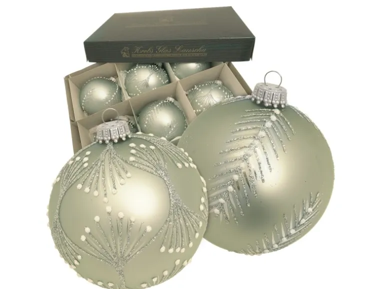 Krebs Glas Lauscha Weihnachtskugeln Kugeln Frostige Zweige Grün 8cm