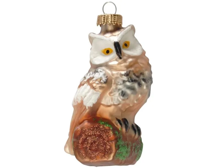 Krebs Glas Lauscha Weihnachtsornament Eule auf Holz 1-tlg. 9cm