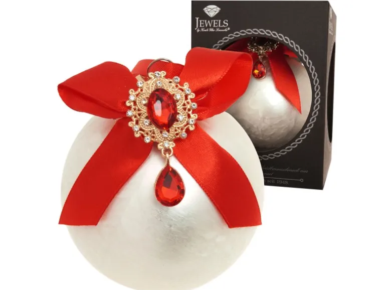 Krebs Glas Lauscha Weihnachtskugel Strassstein Schleife Eisdesign Weiß 8cm