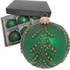 Krebs Glas Lauscha Weihnachtskugeln Grün mit Baumdesign 6er Set 8cm