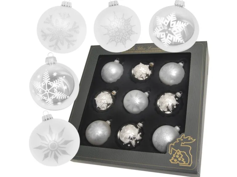 Krebs Glas Lauscha Weihnachtsbaumkugeln Silber 9-tlg. 8cm