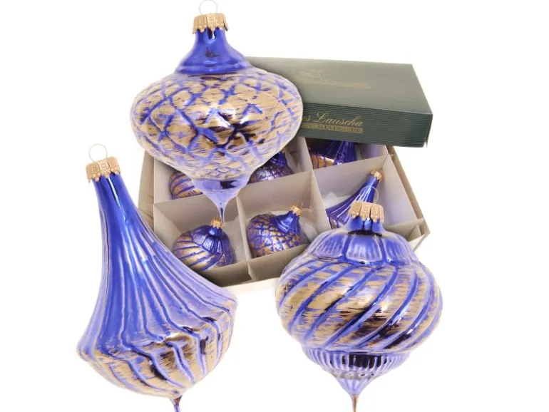 Krebs Glas Lauscha Weihnachtsornamente Blau Barock 6-tlg. 8cm