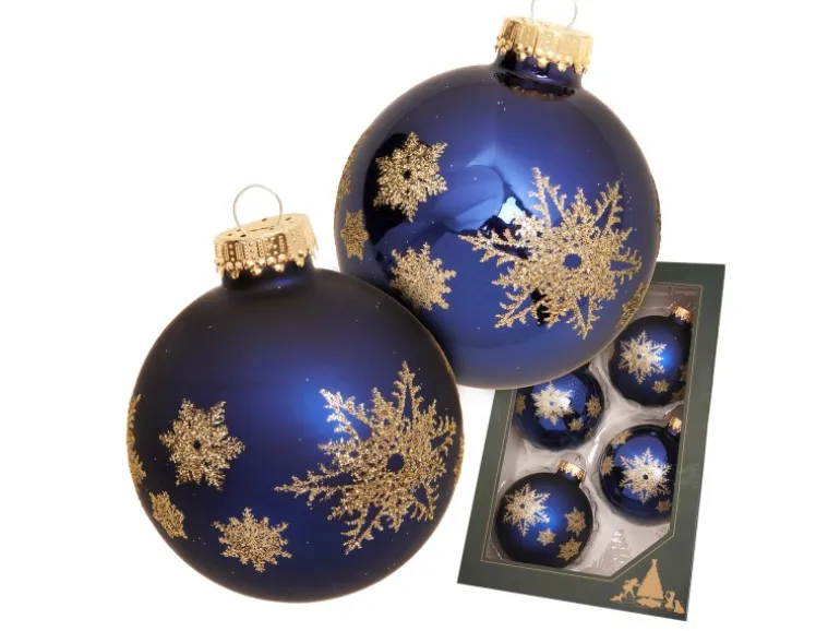 Krebs Glas Lauscha Weihnachtskugeln Schneeflocke Blau 7cm
