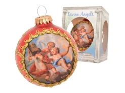 Krebs Glas Lauscha Weihnachtskugel Seidenbild Engelskinder Rot 8cm