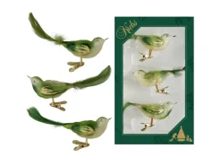 Krebs Glas Lauscha Weihnachtsornamente Vogelset Grün 3-tlg. 7cm