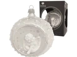Krebs Glas Lauscha Weihnachtskugel mit Engel Weiß 1-tlg. 8cm