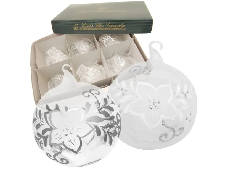 Krebs Glas Lauscha Weihnachtskugeln Frostige Blume 6-tlg. 8cm