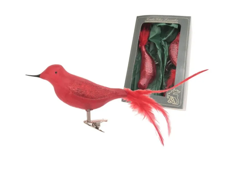 Krebs Glas Lauscha Weihnachtsornament Eisglasamsel Rot 2er Set 5cm