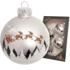 Krebs Glas Lauscha Weihnachtskugeln Santa mit Rentieren Silberfarbig 7cm