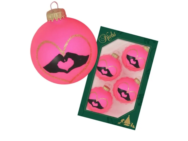 Krebs Glas Lauscha Weihnachtskugeln mit Herzen 4er-Set 7cm