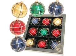 Krebs Glas Lauscha Weihnachtskugeln Karo Tartan 9-tlg. 8cm