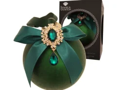 Krebs Glas Lauscha Weihnachtskugel Strassstein Schleife Eisdesign Grün 8cm