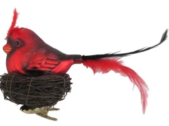 Krebs Glas Lauscha Weihnachtsornament Vogel im Nest Rot 1-tlg. 9cm