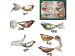 Krebs Glas Lauscha Weihnachtsornamente Wintervögel 6-tlg. 6cm