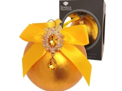 Krebs Glas Lauscha Weihnachtskugel Strassstein Schleife Eisdesign Goldfarbig 8cm