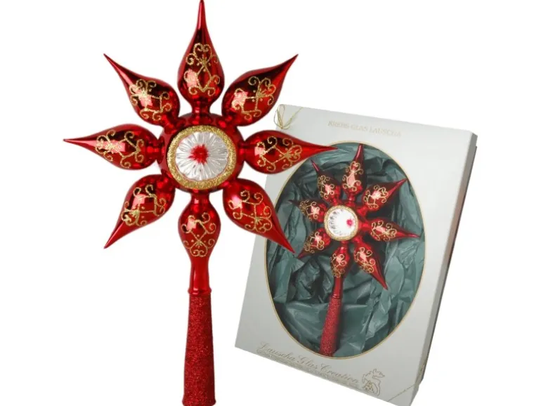 Krebs Glas Lauscha Weihnachtsbaumspitze Sternenform Rot 1-tlg. 32cm