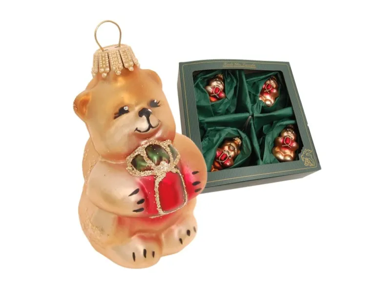 Krebs Glas Lauscha Weihnachtsornament Kleiner Bär 4er-Set 7cm