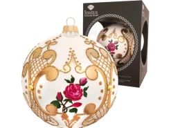 Krebs Glas Lauscha Weihnachtskugel Rose Barock Weiß 10cm