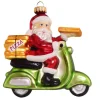 Krebs Glas Lauscha Weihnachtsornament Pizzabringdienst-Santa auf Vespa 12cm