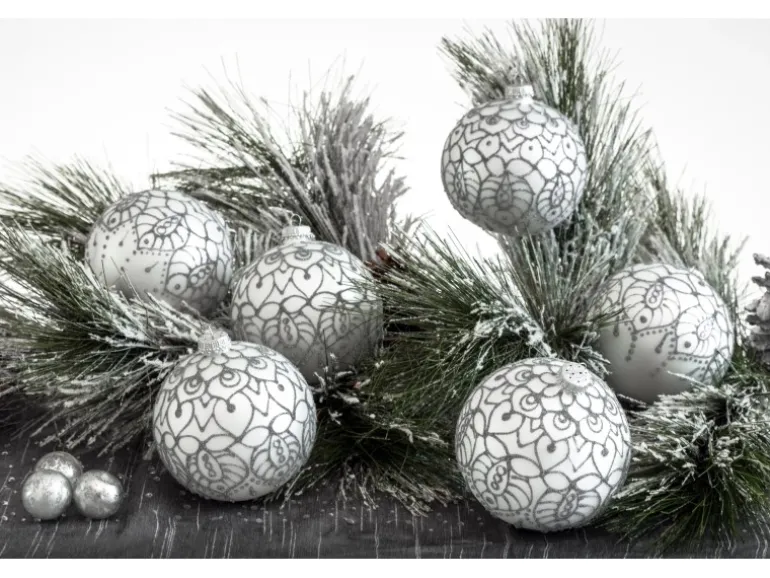 Krebs Glas Lauscha Weihnachtsbaumkugel Arabeske 6er-Set 8cm