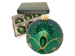 Krebs Glas Lauscha Weihnachtsbaumkugel mit Blüten 6er-Set 8cm