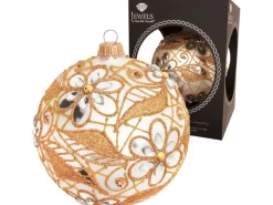 Krebs Glas Lauscha Weihnachtskugel Strassdesign Blumen und Blätter Silberfarbig 10cm