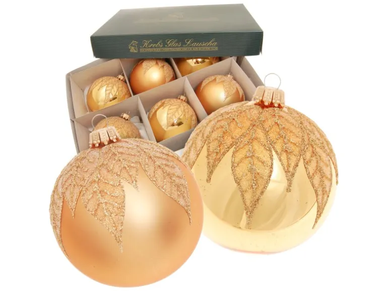 Krebs Glas Lauscha Weihnachtskugeln Blätter 6-tlg. 8cm
