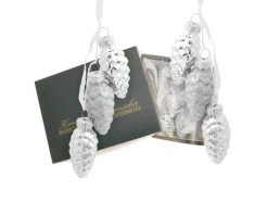 Krebs Glas Lauscha Weihnachtsornamente Silber Tannenzapfen 6er-Set 8cm