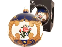 Krebs Glas Lauscha Weihnachtskugel Rosendesign Barock Blau 10cm