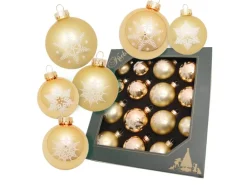 Krebs Glas Lauscha Weihnachtskugeln Sortiment Schneeflocke Goldfarbig 8cm